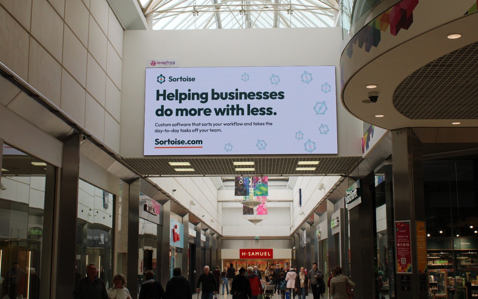 The Sortoise advert on the big screen at Parc Tawe shopping centre, Swansea